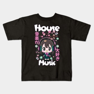 HOUSE MUSIC - Cute Kawaii Character (white/pink/mint) Kids T-Shirt